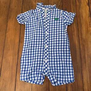 Baby Gap Boy's Blue & White Gingham Romper with Collar, Size 0-3 Months